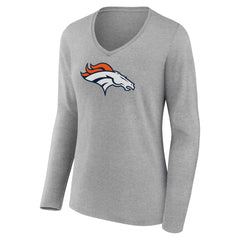 Denver Broncos Women's Primary Team Logo Long Sleeve V-Neck T-Shirt - Heather Gray cheap