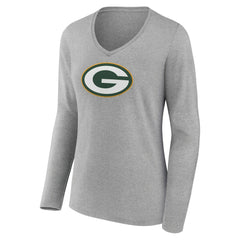 Green Bay Packers Women's Primary Team Logo Long Sleeve V-Neck T-Shirt - Heather Gray outlet
