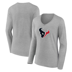 Houston Texans Women's Primary Team Logo Long Sleeve V-Neck T-Shirt - Heather Gray for sale