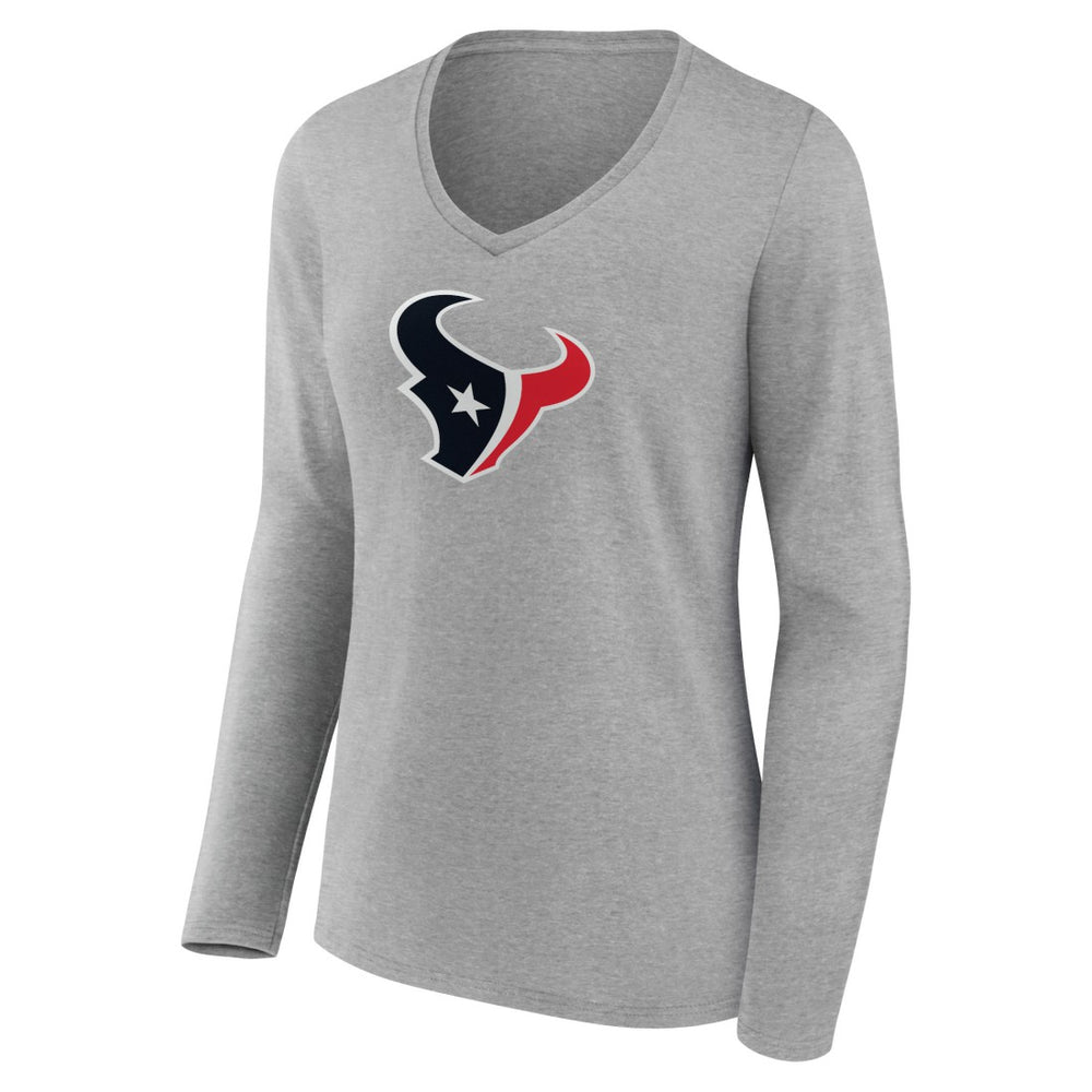 Houston Texans Women's Primary Team Logo Long Sleeve V-Neck T-Shirt - Heather Gray for sale