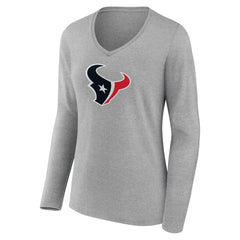 Houston Texans Women's Primary Team Logo Long Sleeve V-Neck T-Shirt - Heather Gray for sale