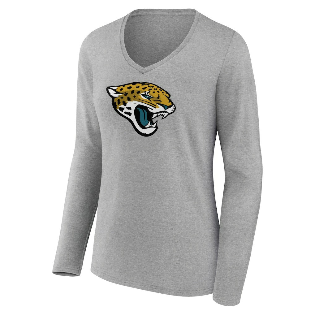 Jacksonville Jaguars Women's Primary Team Logo Long Sleeve V-Neck T-Shirt - Heather Gray discount