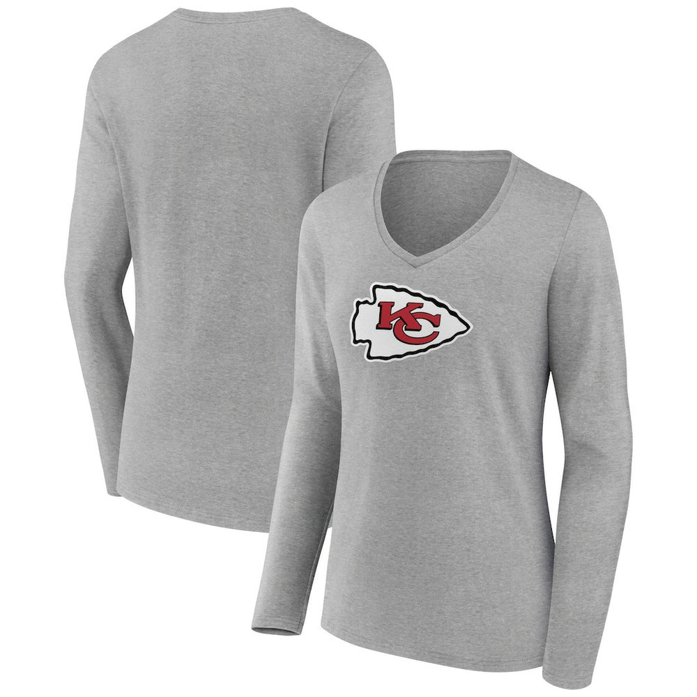 Kansas City Chiefs Women's Primary Team Logo Long Sleeve V-Neck T-Shirt - Heather Gray cheap