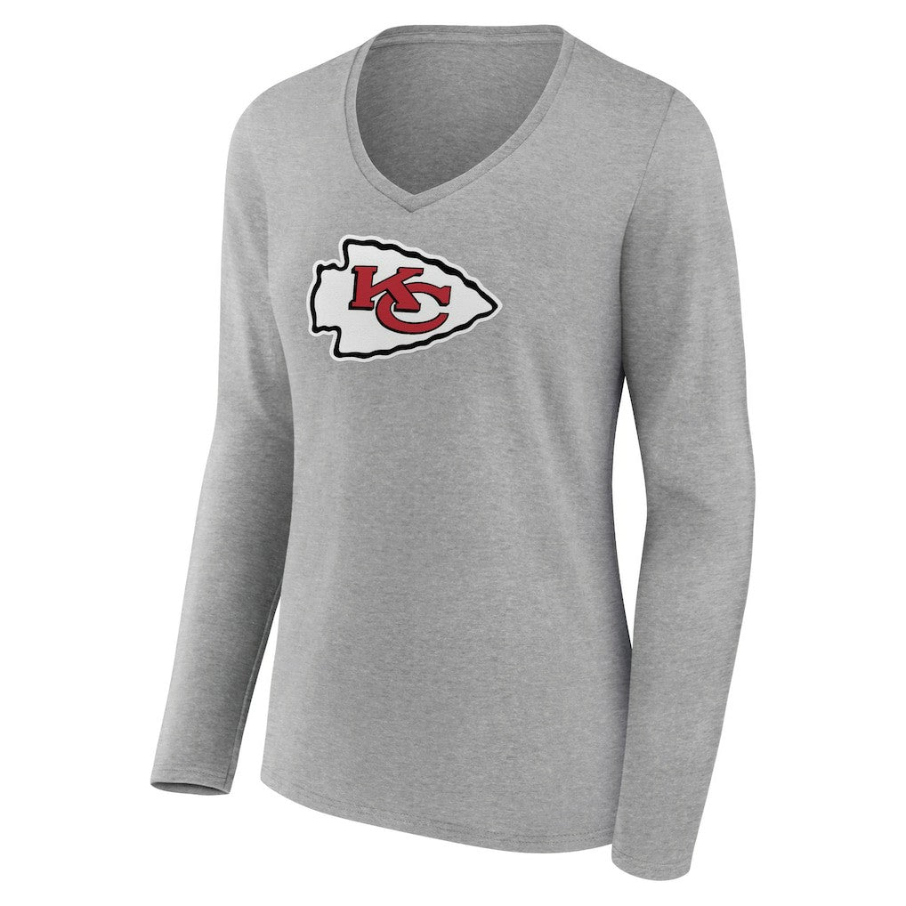 Kansas City Chiefs Women's Primary Team Logo Long Sleeve V-Neck T-Shirt - Heather Gray cheap