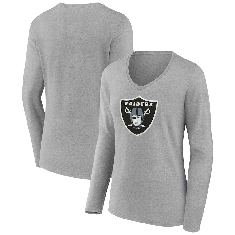 Las Vegas Raiders Women's Primary Team Logo Long Sleeve V-Neck T-Shirt - Heather Gray outlet