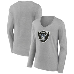 Las Vegas Raiders Women's Primary Team Logo Long Sleeve V-Neck T-Shirt - Heather Gray outlet