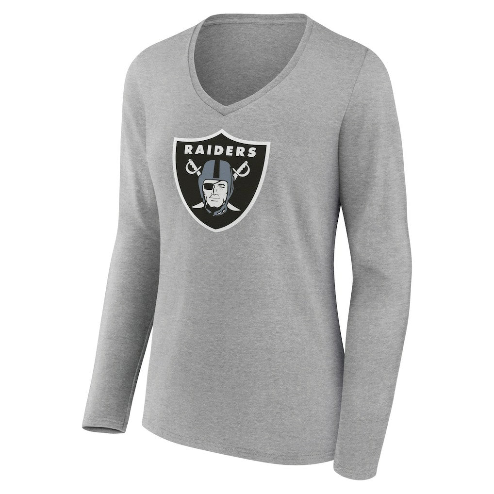 Las Vegas Raiders Women's Primary Team Logo Long Sleeve V-Neck T-Shirt - Heather Gray outlet