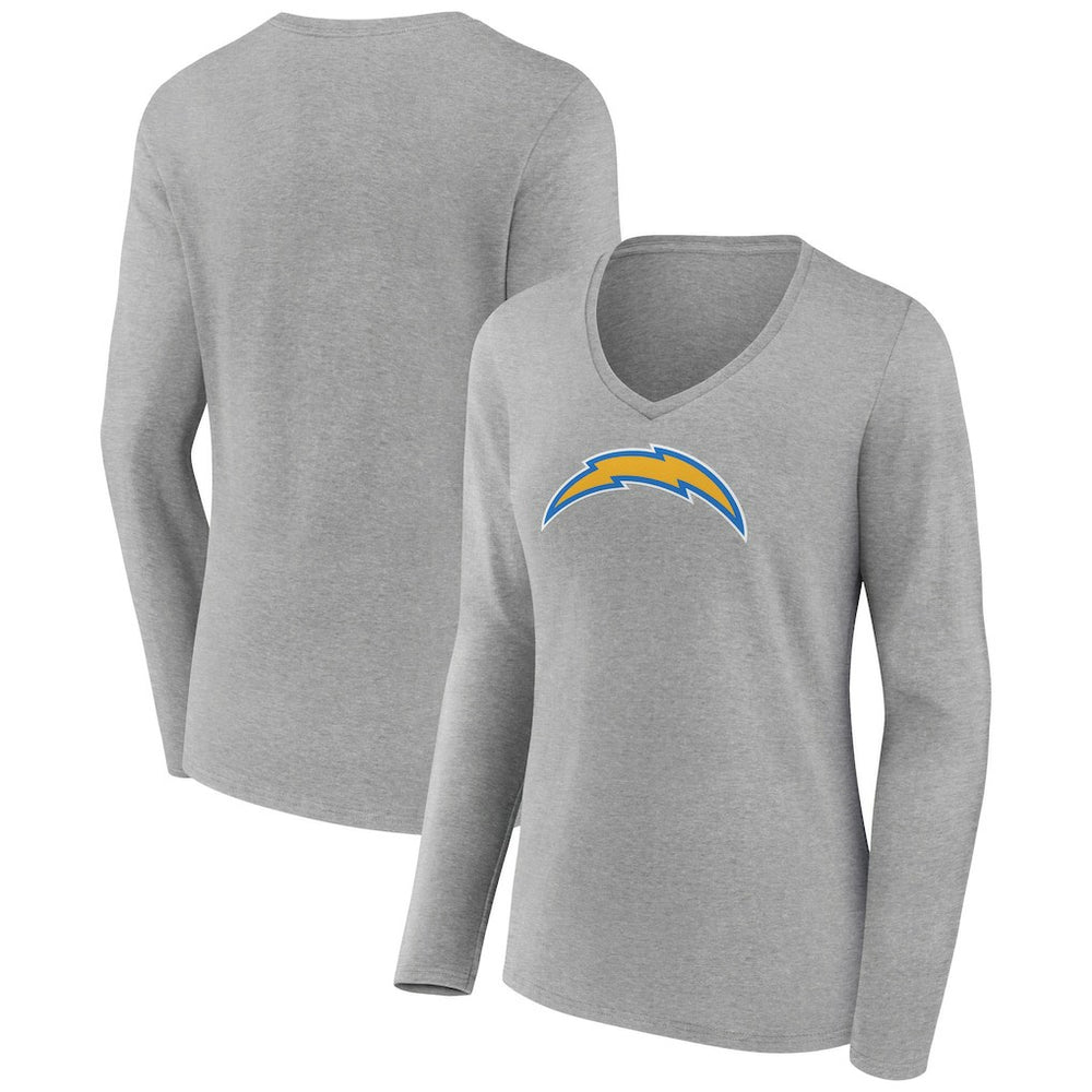 Los Angeles Chargers Women's Primary Team Logo Long Sleeve V-Neck T-Shirt - Heather Gray for sale