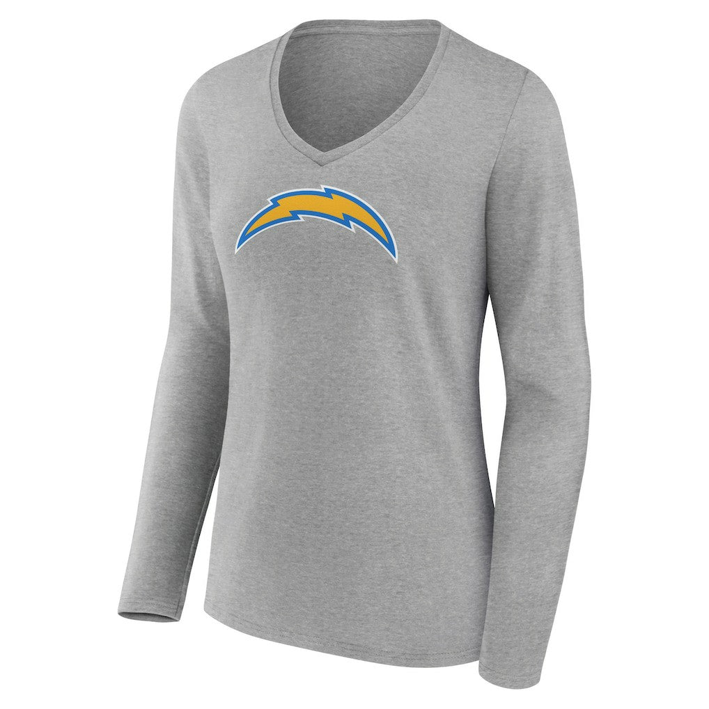 Los Angeles Chargers Women's Primary Team Logo Long Sleeve V-Neck T-Shirt - Heather Gray for sale