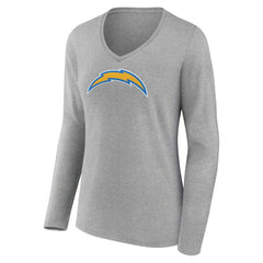 Los Angeles Chargers Women's Primary Team Logo Long Sleeve V-Neck T-Shirt - Heather Gray for sale