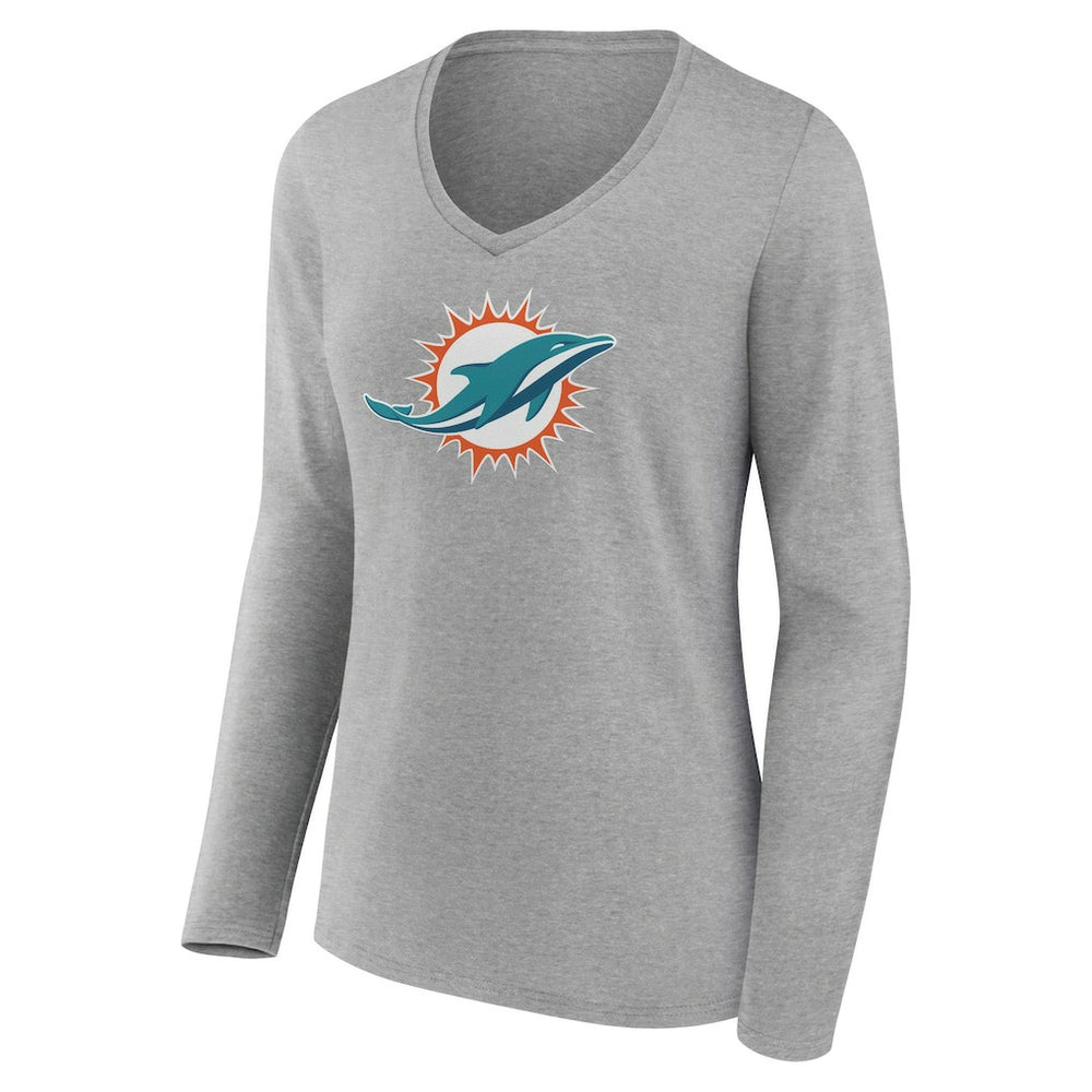 Miami Dolphins Women's Primary Team Logo Long Sleeve V-Neck T-Shirt - Heather Gray cheap