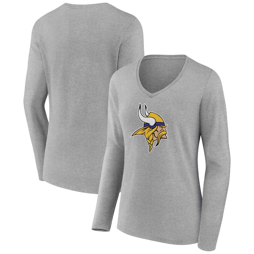 Minnesota Vikings Women's Primary Team Logo Long Sleeve V-Neck T-Shirt - Heather Gray on sale