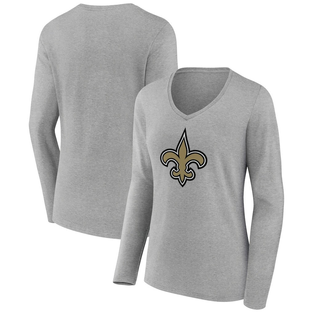 New Orleans Saints Women's Primary Team Logo Long Sleeve V-Neck T-Shirt - Heather Gray outlet