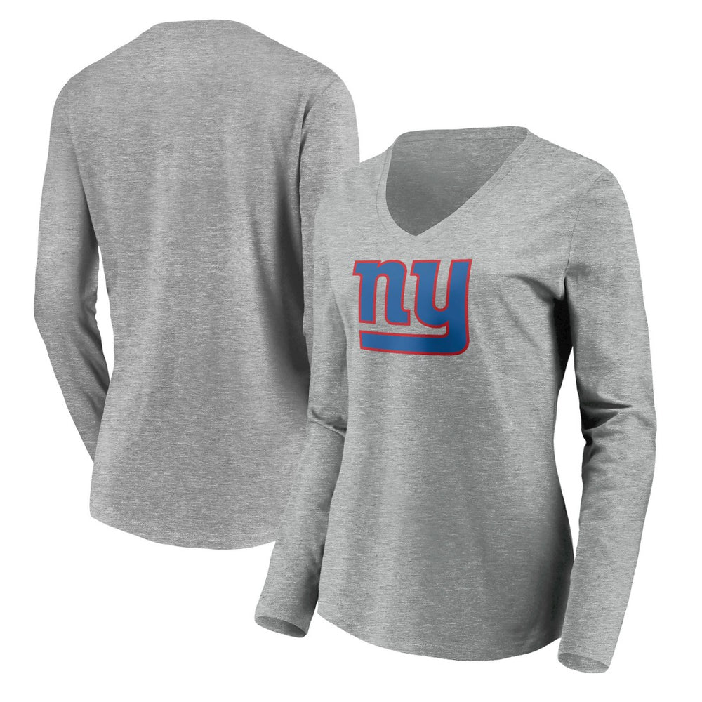 New York Giants Women's Primary Team Logo Long Sleeve V-Neck T-Shirt - Heather Gray cheap