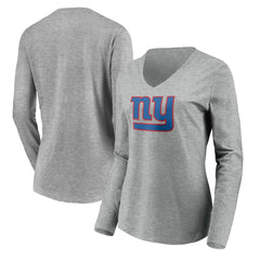 New York Giants Women's Primary Team Logo Long Sleeve V-Neck T-Shirt - Heather Gray cheap