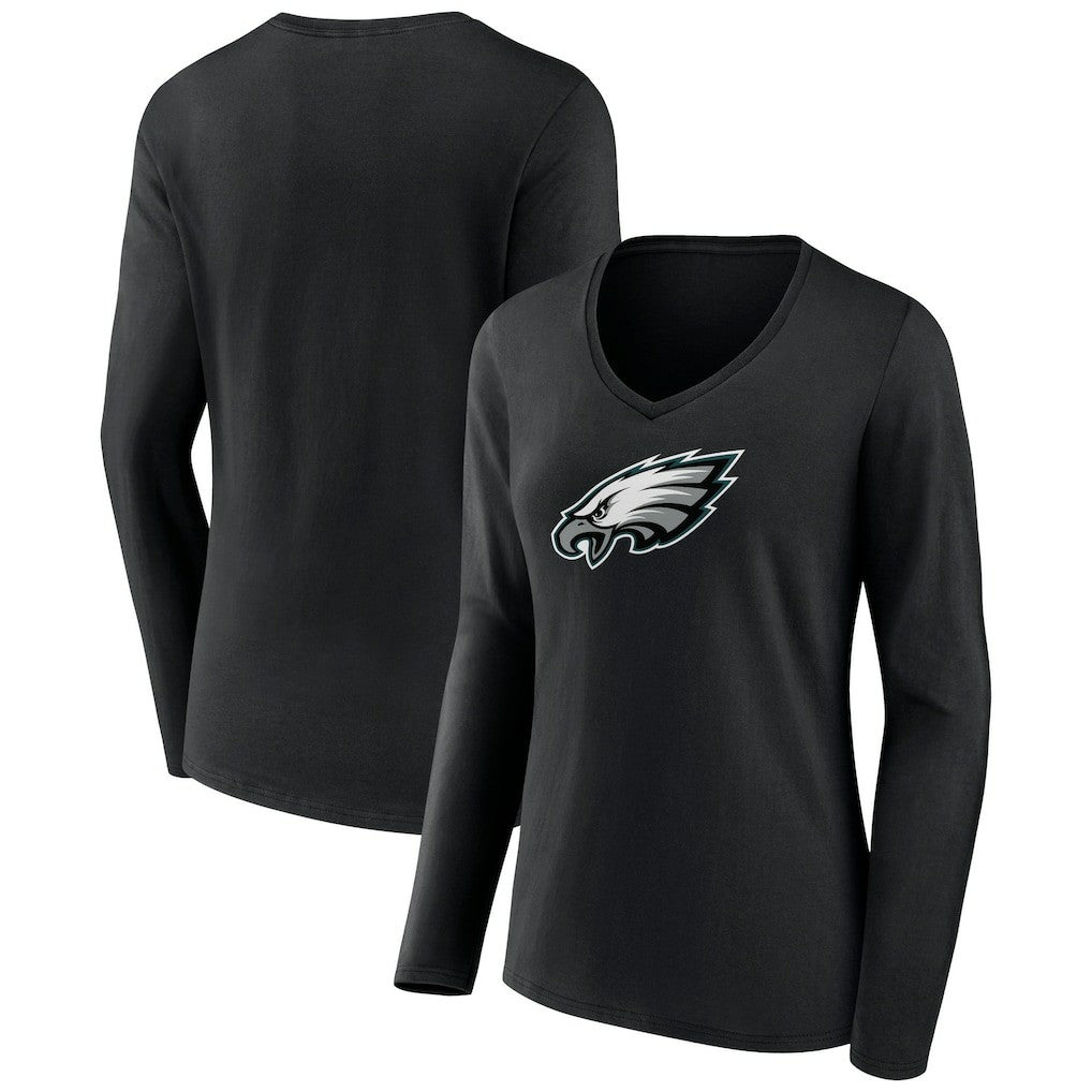 Philadelphia Eagles Women's Primary Team Logo Long Sleeve V-Neck T-Shirt - Black for sale