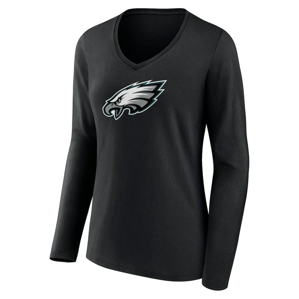 Philadelphia Eagles Women's Primary Team Logo Long Sleeve V-Neck T-Shirt - Black for sale