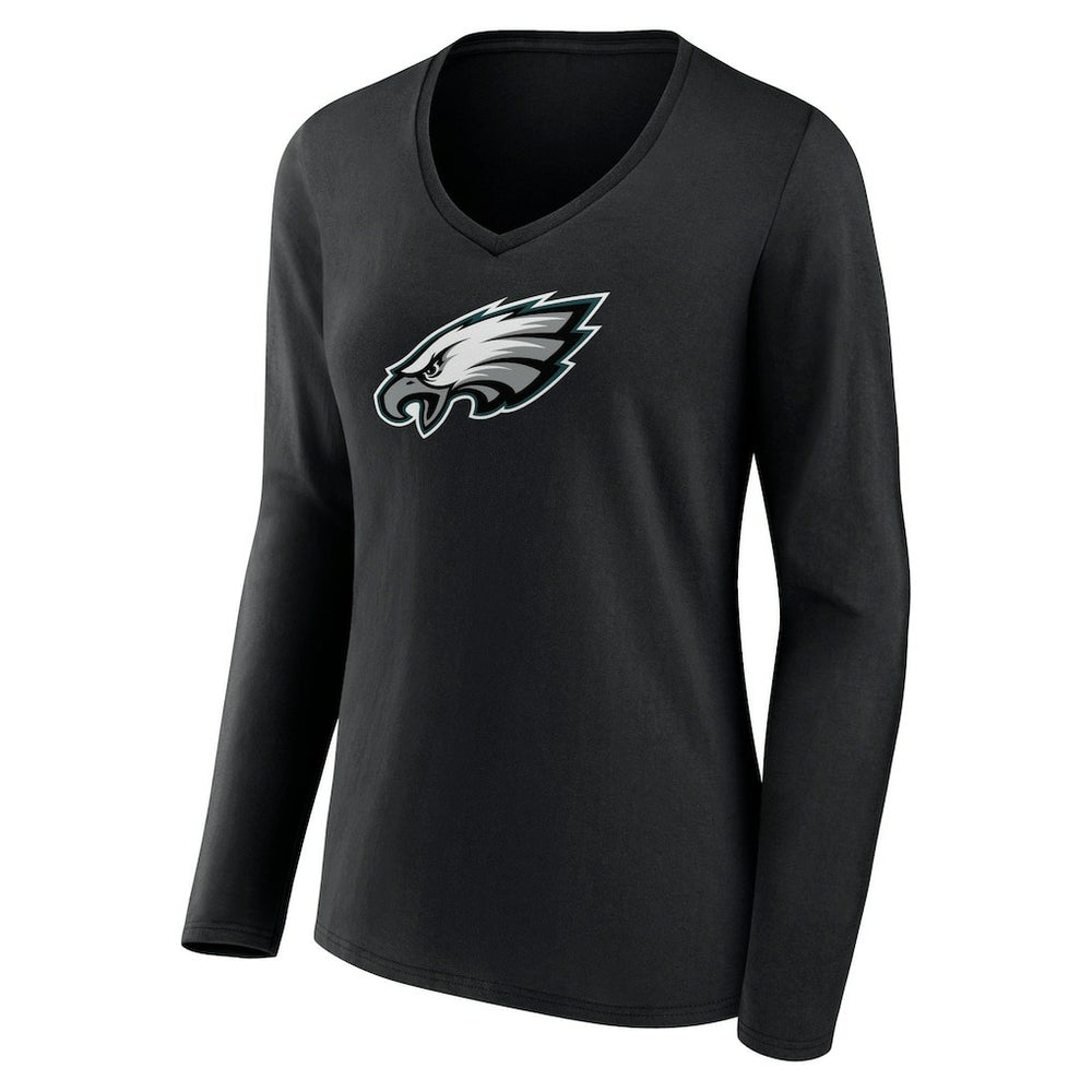 Philadelphia Eagles Women's Primary Team Logo Long Sleeve V-Neck T-Shirt - Black for sale