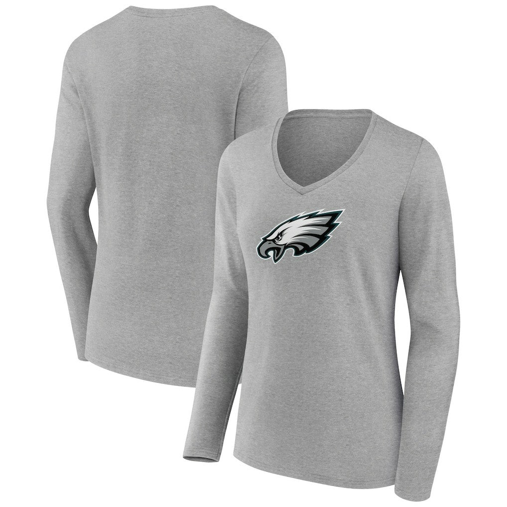 Philadelphia Eagles Women's Primary Team Logo Long Sleeve V-Neck T-Shirt - Heather Gray online