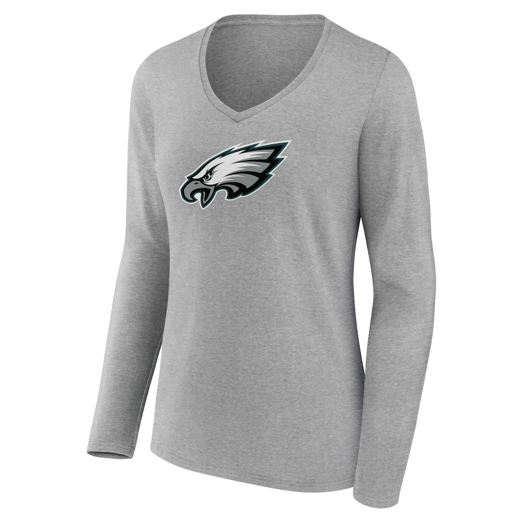 Philadelphia Eagles Women's Primary Team Logo Long Sleeve V-Neck T-Shirt - Heather Gray online