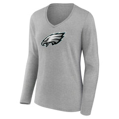 Philadelphia Eagles Women's Primary Team Logo Long Sleeve V-Neck T-Shirt - Heather Gray online
