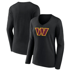 Washington Commanders Women's Primary Team Logo Long Sleeve V-Neck T-Shirt - Black outlet