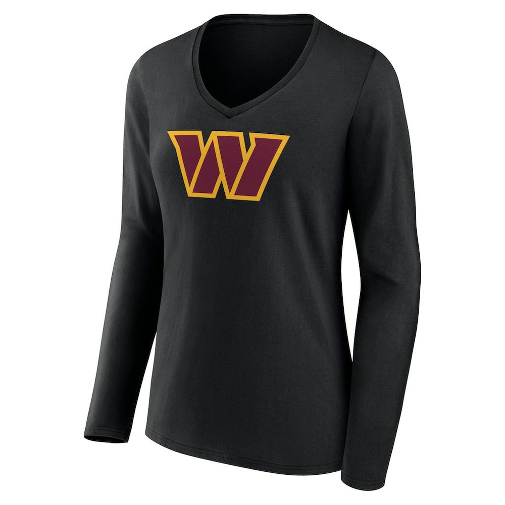 Washington Commanders Women's Primary Team Logo Long Sleeve V-Neck T-Shirt - Black outlet