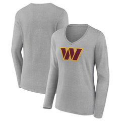 Washington Commanders Women's Primary Team Logo Long Sleeve V-Neck T-Shirt - Heather Gray online