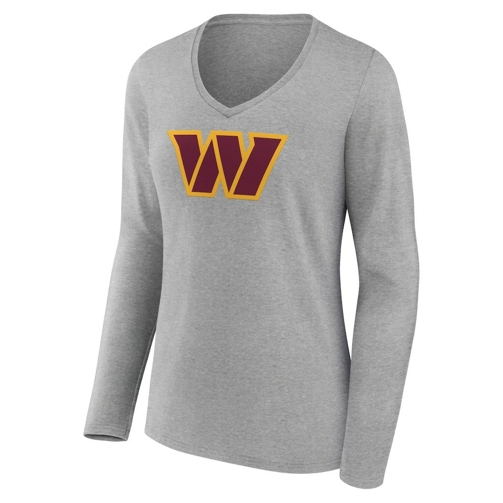 Washington Commanders Women's Primary Team Logo Long Sleeve V-Neck T-Shirt - Heather Gray online