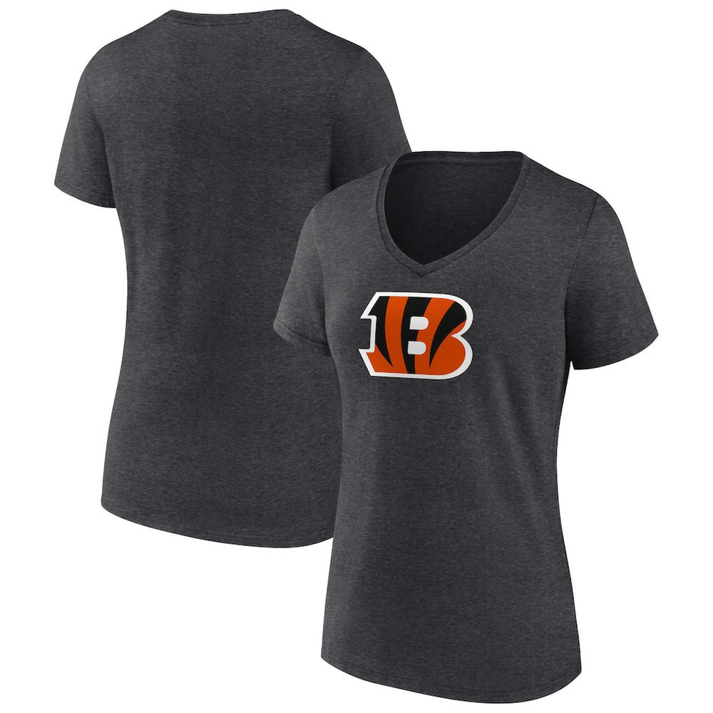 Cincinnati Bengals Women's Primary Team Logo V-Neck T-Shirt - Charcoal on sale