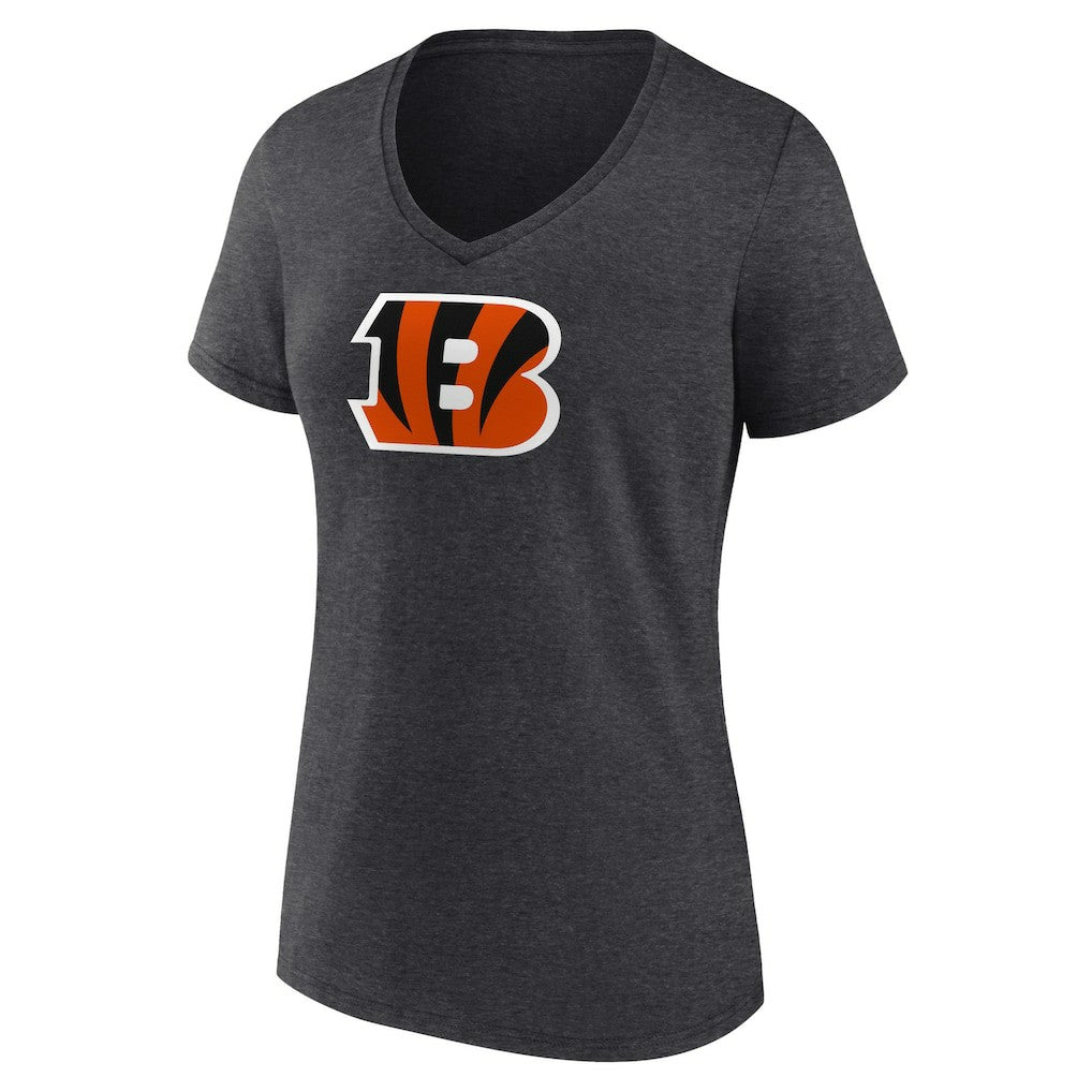 Cincinnati Bengals Women's Primary Team Logo V-Neck T-Shirt - Charcoal on sale