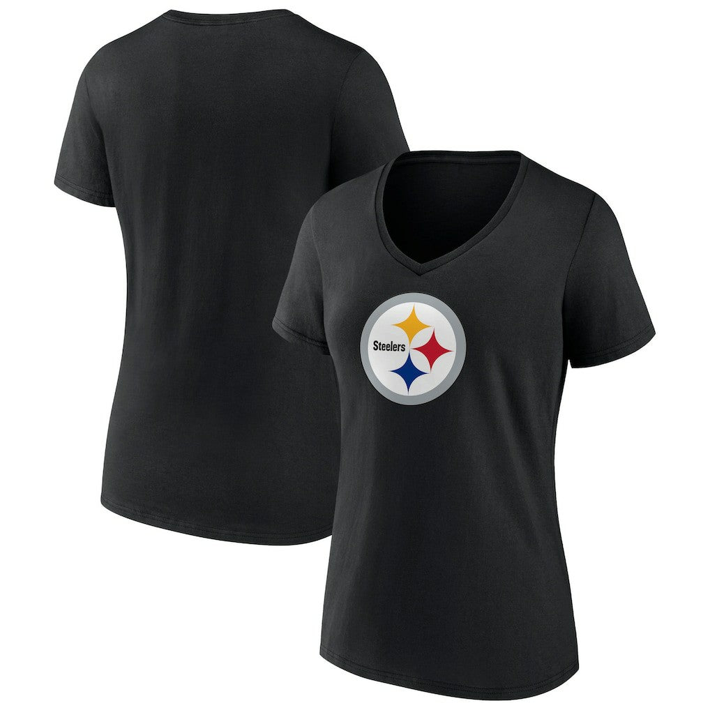 Pittsburgh Steelers Women's Primary Team Logo V-Neck T-Shirt - Black cheap