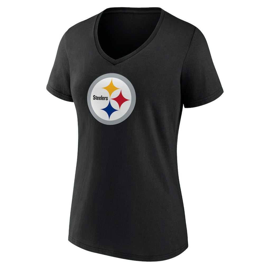 Pittsburgh Steelers Women's Primary Team Logo V-Neck T-Shirt - Black cheap