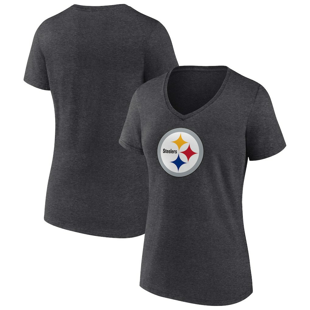 Pittsburgh Steelers Women's Primary Team Logo V-Neck T-Shirt - Charcoal outlet