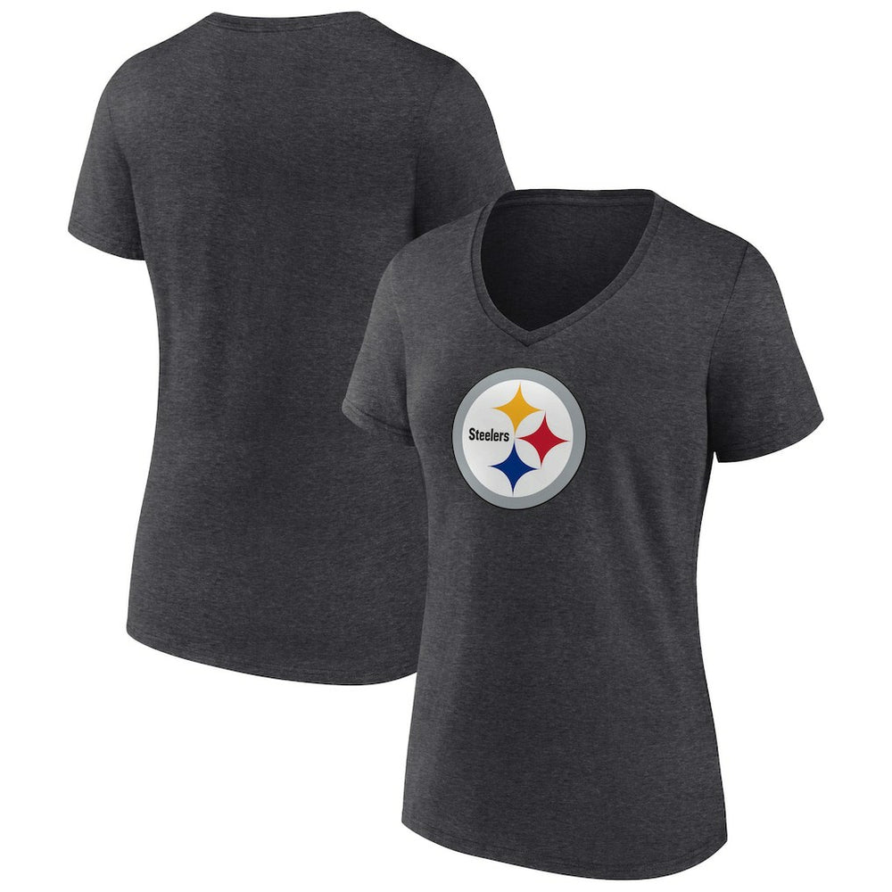 Pittsburgh Steelers Women's Primary Team Logo V-Neck T-Shirt - Charcoal outlet