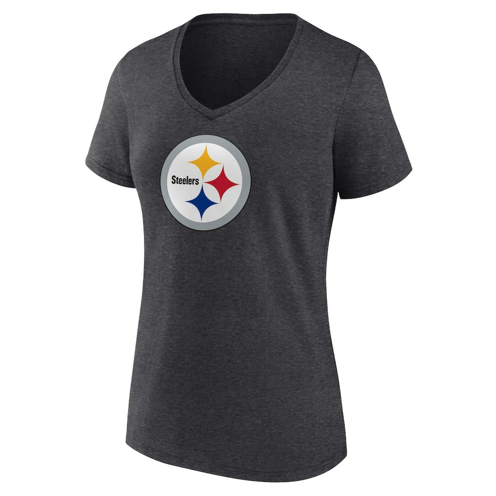 Pittsburgh Steelers Women's Primary Team Logo V-Neck T-Shirt - Charcoal outlet
