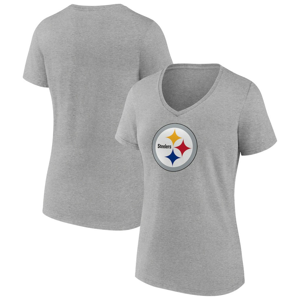 Pittsburgh Steelers Women's Primary Team Logo V-Neck T-Shirt - Heather Gray cheap