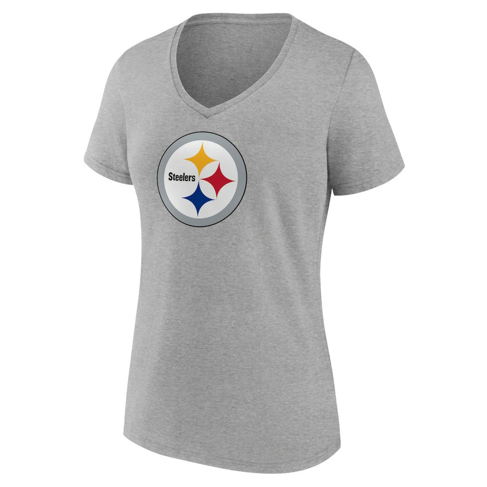 Pittsburgh Steelers Women's Primary Team Logo V-Neck T-Shirt - Heather Gray cheap