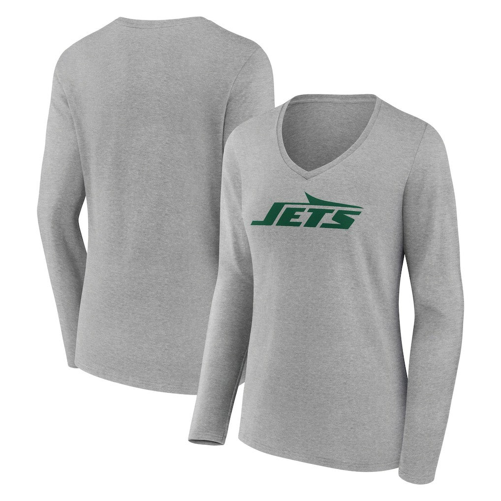 New York Jets Women's Primary Logo Long Sleeve V-Neck T-Shirt - Gray online