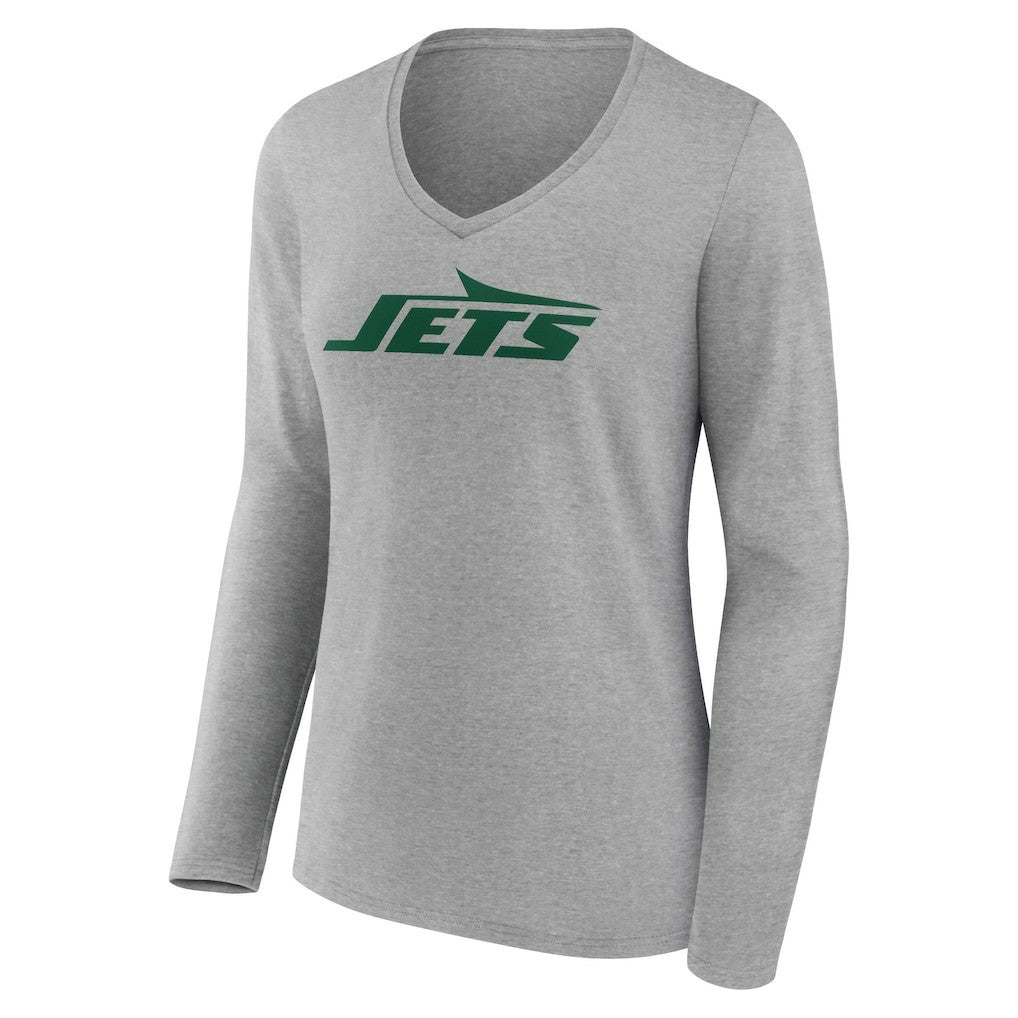 New York Jets Women's Primary Logo Long Sleeve V-Neck T-Shirt - Gray online