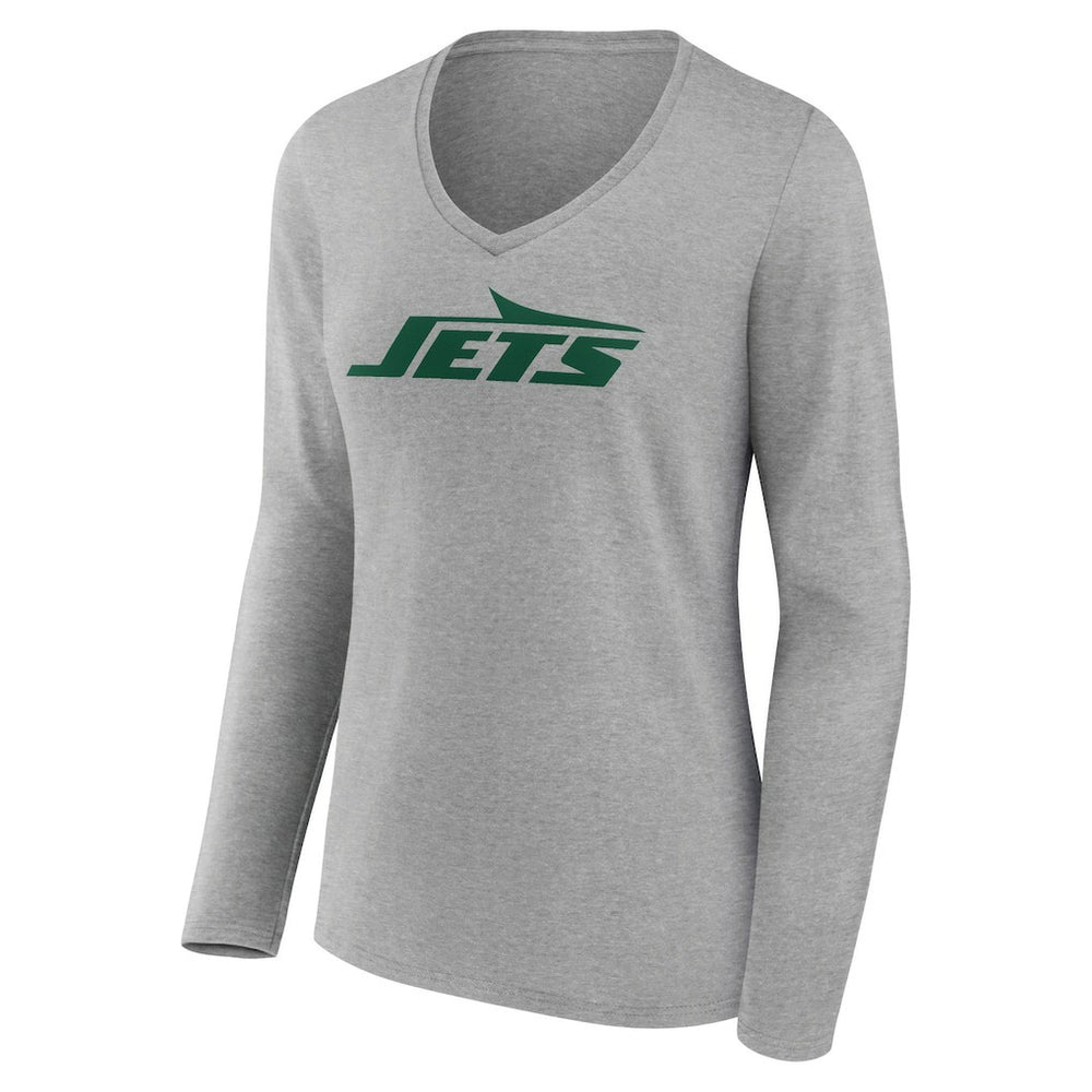New York Jets Women's Primary Logo Long Sleeve V-Neck T-Shirt - Gray online