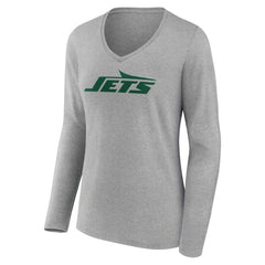 New York Jets Women's Primary Logo Long Sleeve V-Neck T-Shirt - Gray online