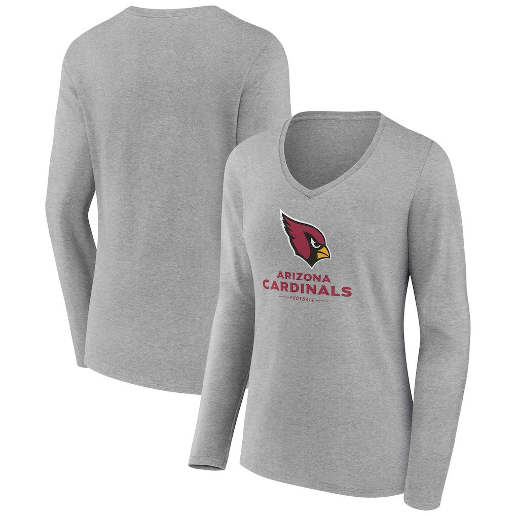 Arizona Cardinals Women's Logo Team Lockup Long Sleeve V-Neck T-Shirt - Heather Gray for sale