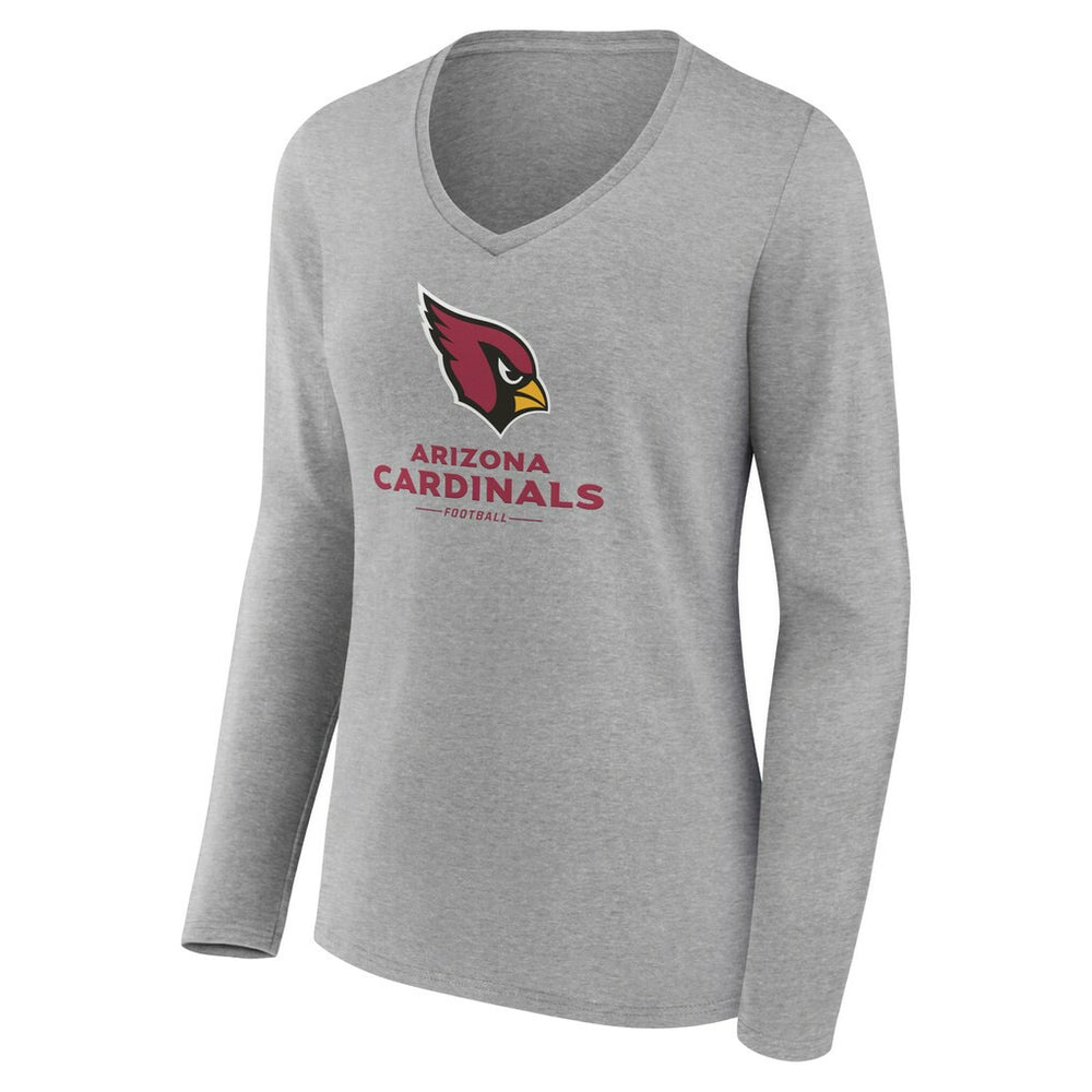 Arizona Cardinals Women's Logo Team Lockup Long Sleeve V-Neck T-Shirt - Heather Gray for sale