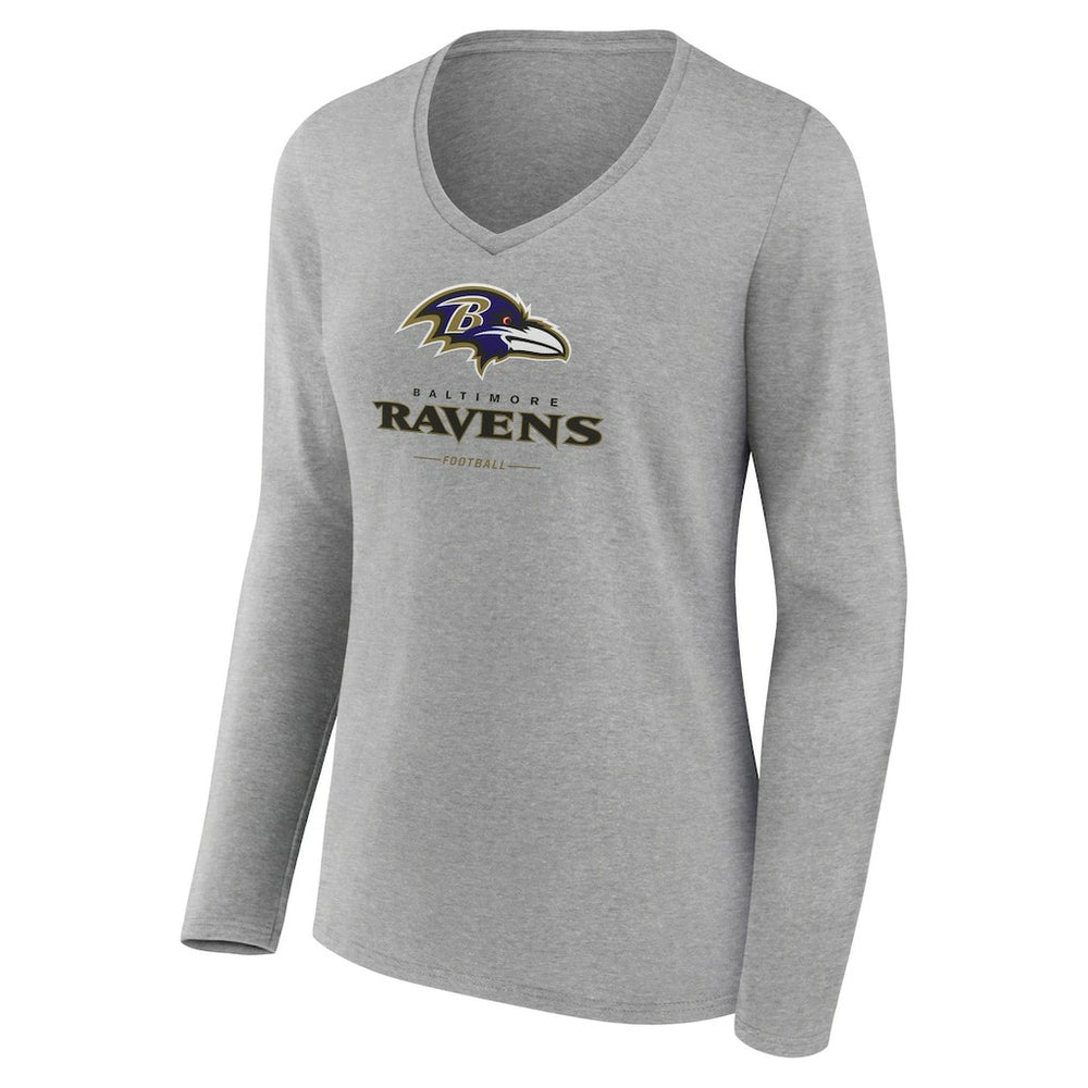 Baltimore Ravens Women's Logo Team Lockup Long Sleeve V-Neck T-Shirt - Heather Gray outlet