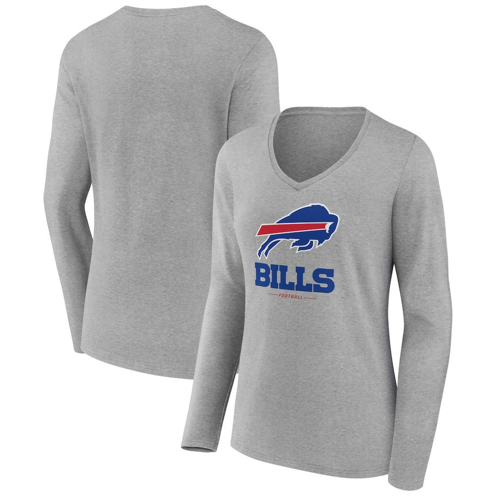 Buffalo Bills Women's Logo Team Lockup Long Sleeve V-Neck T-Shirt - Heather Gray online