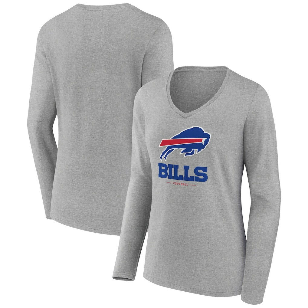 Buffalo Bills Women's Logo Team Lockup Long Sleeve V-Neck T-Shirt - Heather Gray online