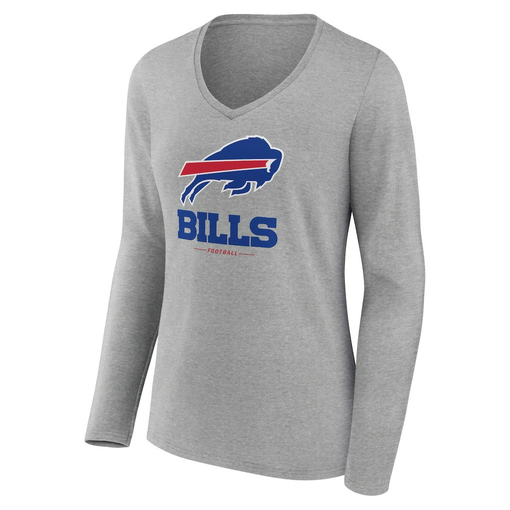 Buffalo Bills Women's Logo Team Lockup Long Sleeve V-Neck T-Shirt - Heather Gray online
