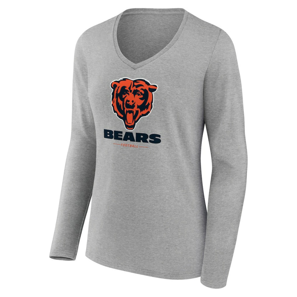Chicago Bears Women's Logo Team Lockup Long Sleeve V-Neck T-Shirt - Heather Gray cheap