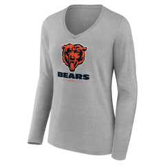 Chicago Bears Women's Logo Team Lockup Long Sleeve V-Neck T-Shirt - Heather Gray cheap